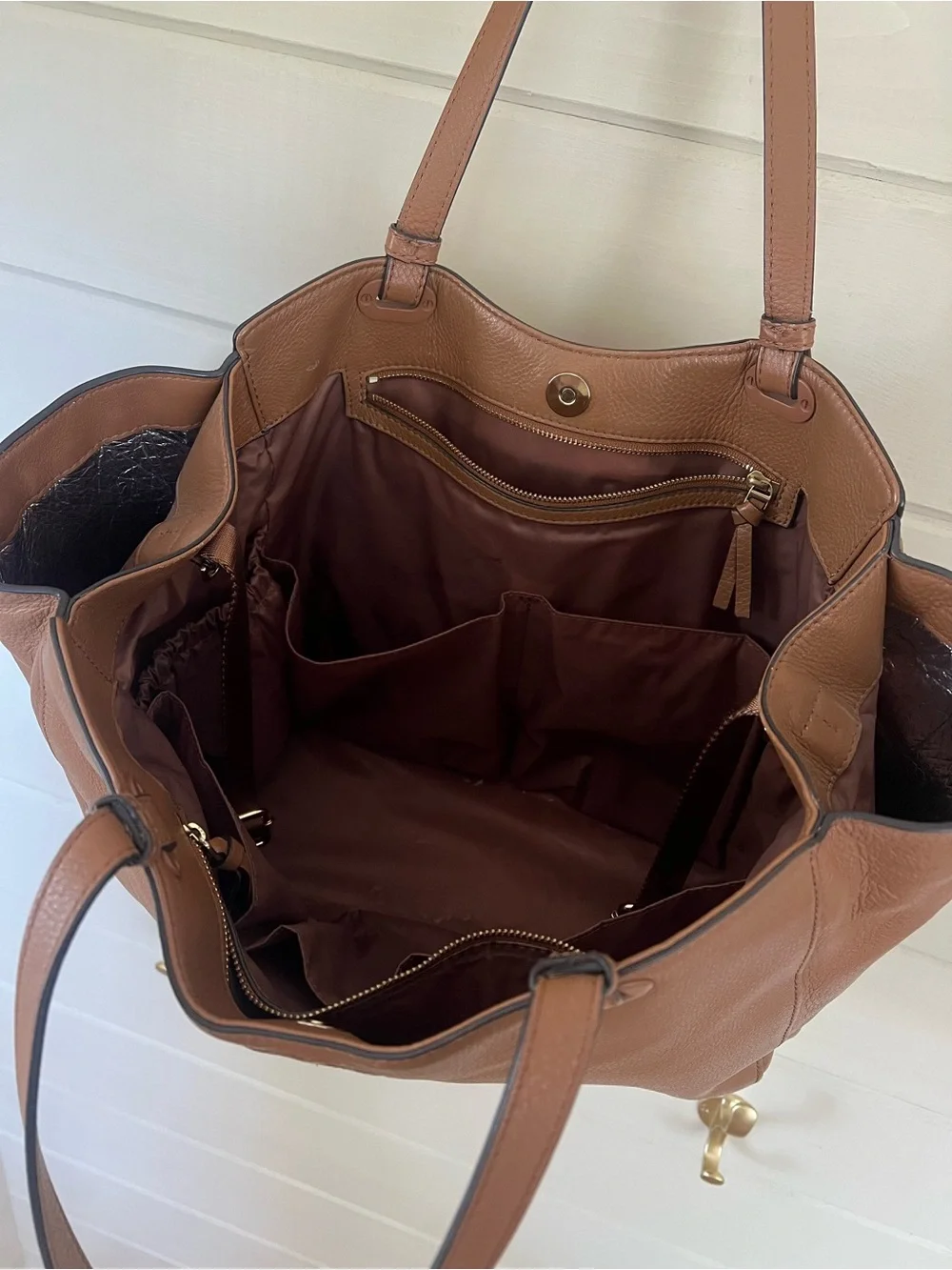 Tory Burch Brown Leather Diaper Bag with Changing Pad